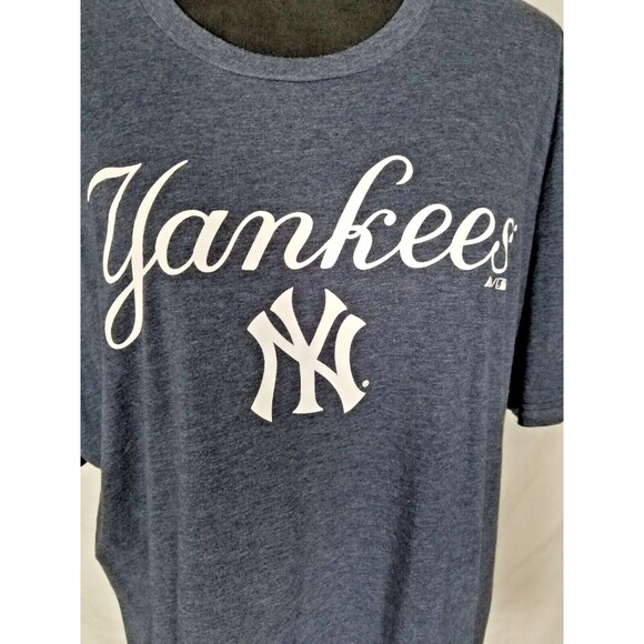 NEW YORK YANKEES Majestic T-shirt Size XL Heather Navy Short Sleeve Mens - Picture 4 of 8
